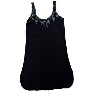 Vintage Black Floral Embroidered Dress Boho Y2K Slip Dress Festival Woman Small